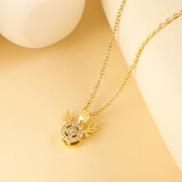 Wholesale Jewelry Deer Antler Titanium Steel And Copper Real Gold Plated Necklace Sweet Animal Style Fashion Accessories