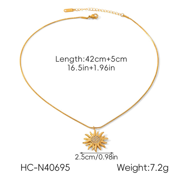 Wholesale Jewelry Diamond Sunflower Necklace Open Ring Earrings For Women Titanium Steel Stainless Steel Electroplated Flower Shape