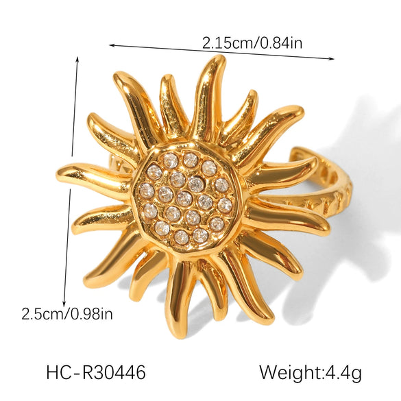 Wholesale Jewelry Diamond Sunflower Necklace Open Ring Earrings For Women Titanium Steel Stainless Steel Electroplated Flower Shape