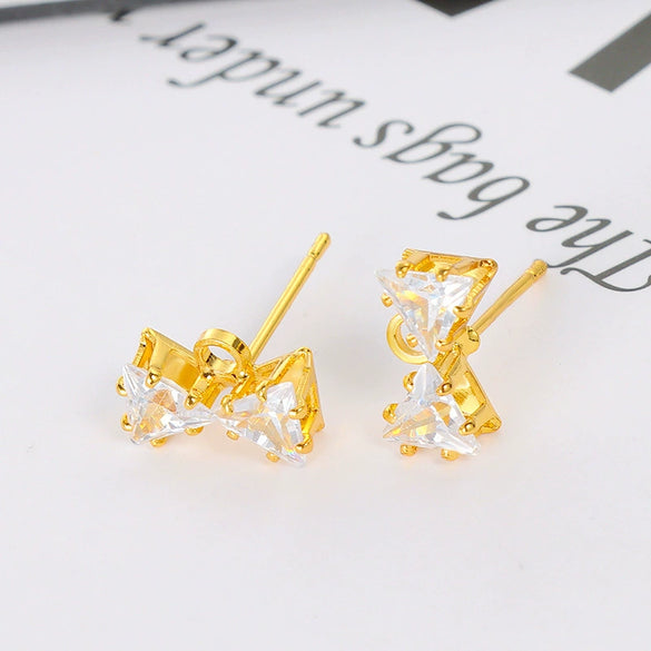 Wholesale Jewelry Diy Accessories Copper 925 Silver Needle Set With Diamond Hook Earrings Plated With 18K Real Gold Hanging Earrings Electroplating Flowers Style