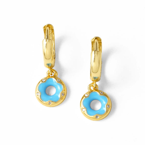 Wholesale Jewelry Donut Oil Drop Earrings Copper 18K Gold Plated Electroplated Geometric Style For Women