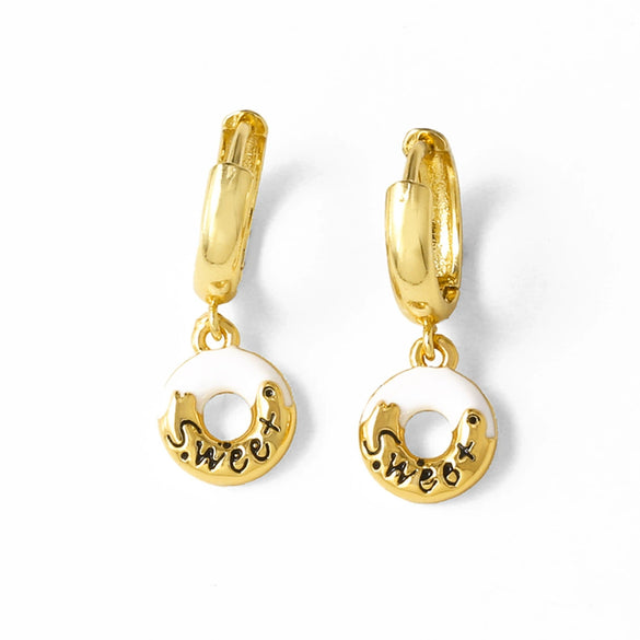Wholesale Jewelry Donut Oil Drop Earrings Copper 18K Gold Plated Electroplated Geometric Style For Women