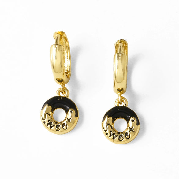 Wholesale Jewelry Donut Oil Drop Earrings Copper 18K Gold Plated Electroplated Geometric Style For Women