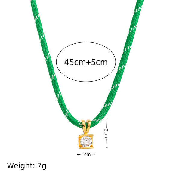 Wholesale Jewelry Dopamine Braided Colorful Rope Zircon Copper Geometric Electroplating Necklace For Women