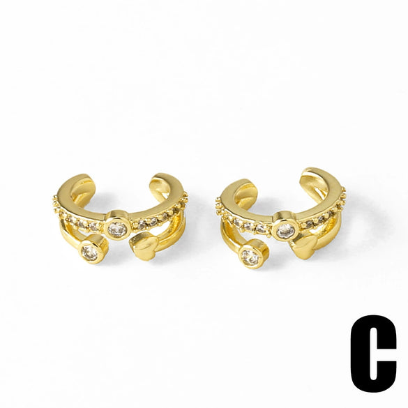 Wholesale Jewelry Doublelayer Ear Bone Clip Copper Geometric Style 18K Gold Plated Earrings