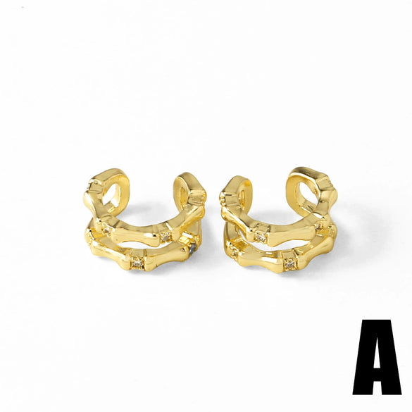 Wholesale Jewelry Doublelayer Ear Bone Clip Copper Geometric Style 18K Gold Plated Earrings
