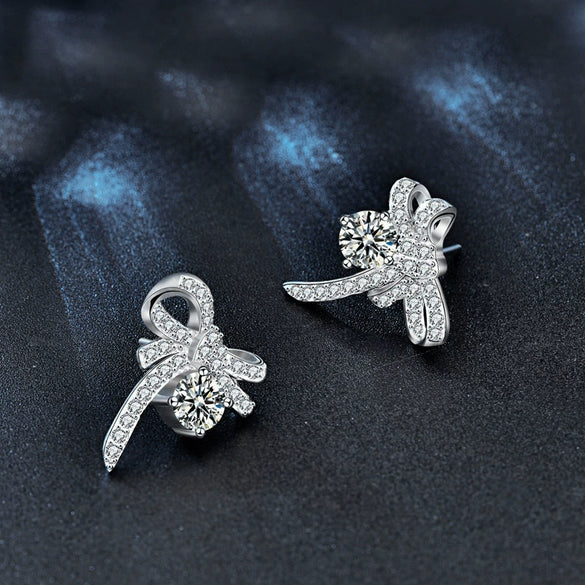 Wholesale Jewelry Earrings Silver Needle Moissanite Bow Microinlay For Girls
