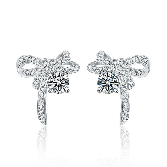 Wholesale Jewelry Earrings Silver Needle Moissanite Bow Microinlay For Girls