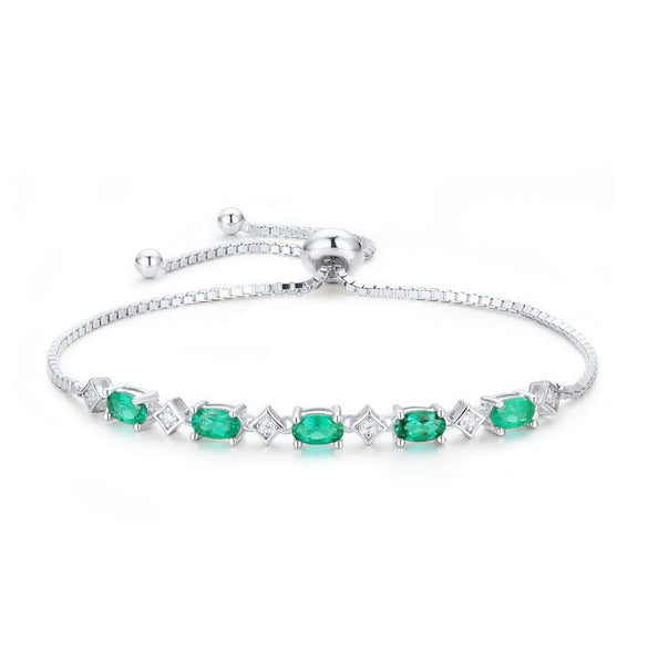 Wholesale Jewelry Eggshaped S925 Silver Cultivated Emerald Geometric Inlay Women's Bracelet