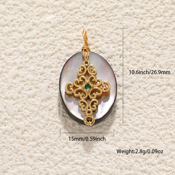 Wholesale Jewelry Elegant Abalone Shellfish Pendant Handmade Inlay Copper Plated Gold Geometric Heart Shape Necklace