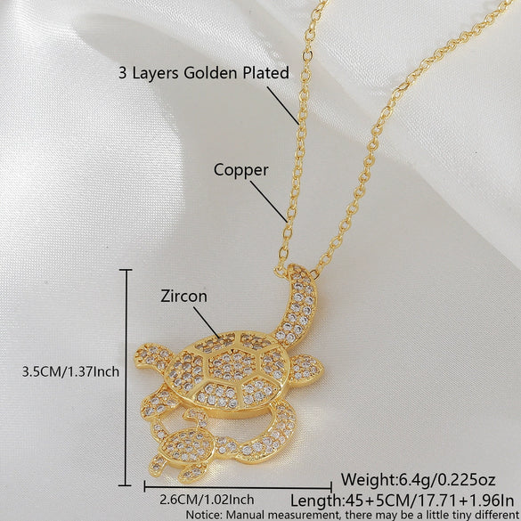 Wholesale Jewelry Elegant Animal Style Copper Turtle Pendant Necklace With Electroplating And O Word Chain