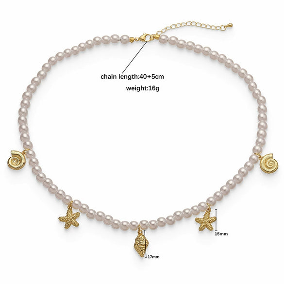 Wholesale Jewelry Elegant Animal Zodiac Copper O Word Chain Starfish Scallop Pearl Clavicle Necklace For Women Electroplated