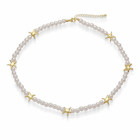 Wholesale Jewelry Elegant Animal Zodiac Copper O Word Chain Starfish Scallop Pearl Clavicle Necklace For Women Electroplated