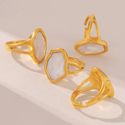 Wholesale Jewelry Elegant Baroque Style Irregular Titanium Steel Shell 18K Gold Plated Inlay Open Rings