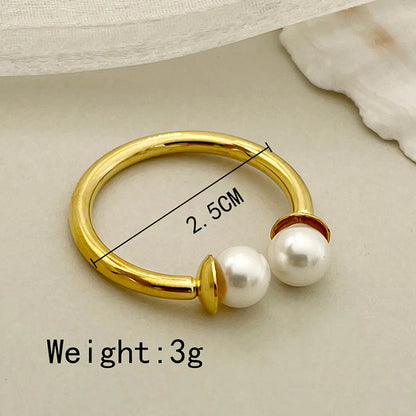 Wholesale Jewelry Elegant Baroque Style Modern Style Round Palm 304 Stainless Steel Pearl 14K Gold Plated Asymmetrical Inlay Rings