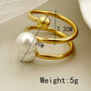 Wholesale Jewelry Elegant Baroque Style Modern Style Round Palm 304 Stainless Steel Pearl 14K Gold Plated Asymmetrical Inlay Rings