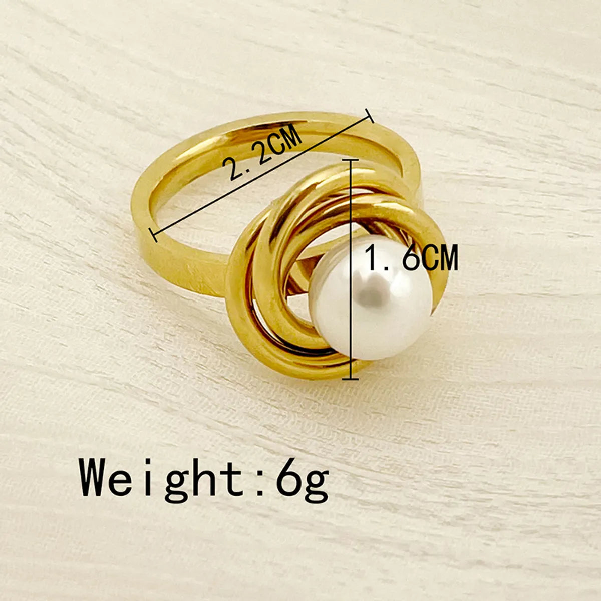 Wholesale Jewelry Elegant Baroque Style Modern Style Round Palm 304 Stainless Steel Pearl 14K Gold Plated Asymmetrical Inlay Rings