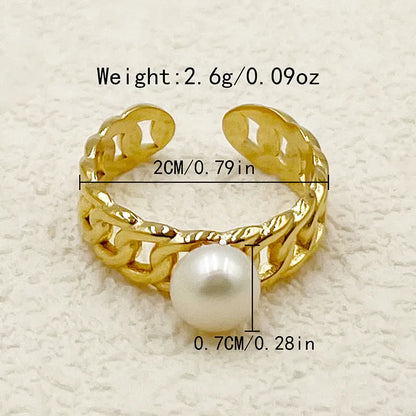 Wholesale Jewelry Elegant Baroque Style Sweet Star Solid Color Flower 304 Stainless Steel Pearl 14K Gold Plated Hollow Out Inlay Open Rings