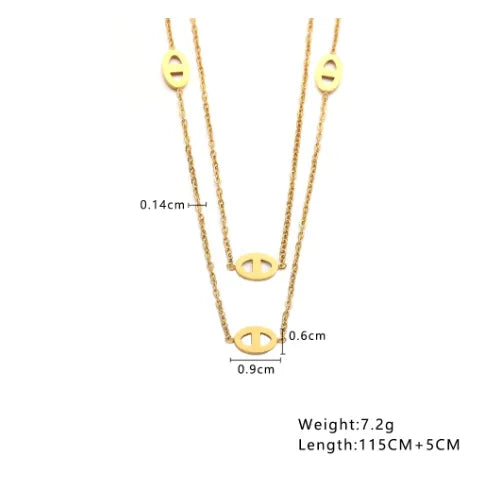 Wholesale Jewelry Elegant Basic Classic Style Pig Nose 304 Stainless Steel 18K Gold Plated Plating Double Layer Necklaces