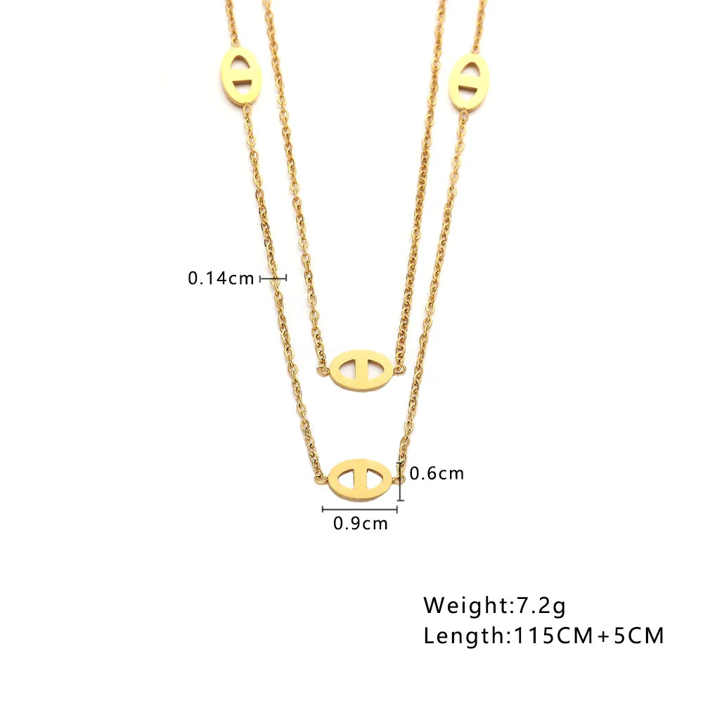 Wholesale Jewelry Elegant Basic Classic Style Pig Nose 304 Stainless Steel 18K Gold Plated Plating Double Layer Necklaces