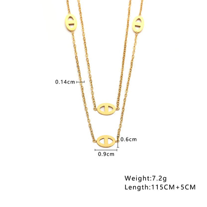 Wholesale Jewelry Elegant Basic Classic Style Pig Nose 304 Stainless Steel 18K Gold Plated Plating Double Layer Necklaces