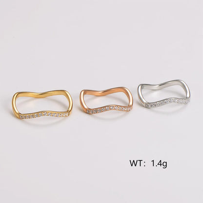 Wholesale Jewelry Elegant Basic Classic Style Waves 304 Stainless Steel Rhinestones 18K Gold Plated Rose Gold Plated Inlay Rings