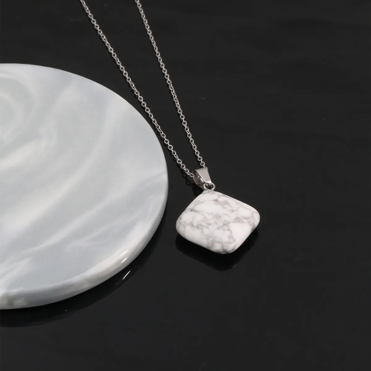 Wholesale Jewelry Elegant Basic Commute Square 304 Stainless Steel Natural Stone Polishing Pendant Necklace