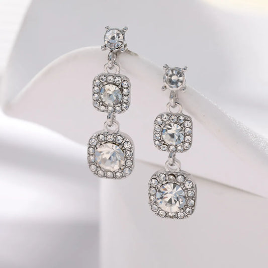 Wholesale Jewelry Elegant Basic Lady Geometric Alloy Rhinestones Silver Plated Plating Inlay Drop Earrings