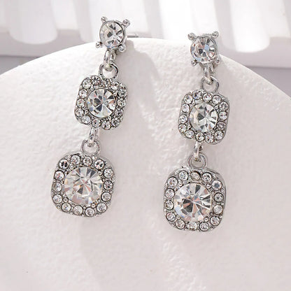 Wholesale Jewelry Elegant Basic Lady Geometric Alloy Rhinestones Silver Plated Plating Inlay Drop Earrings