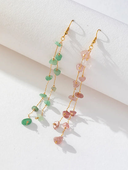 Wholesale Jewelry Elegant Basic Stone Artificial Gemstones Alloy Tassel Drop Earrings