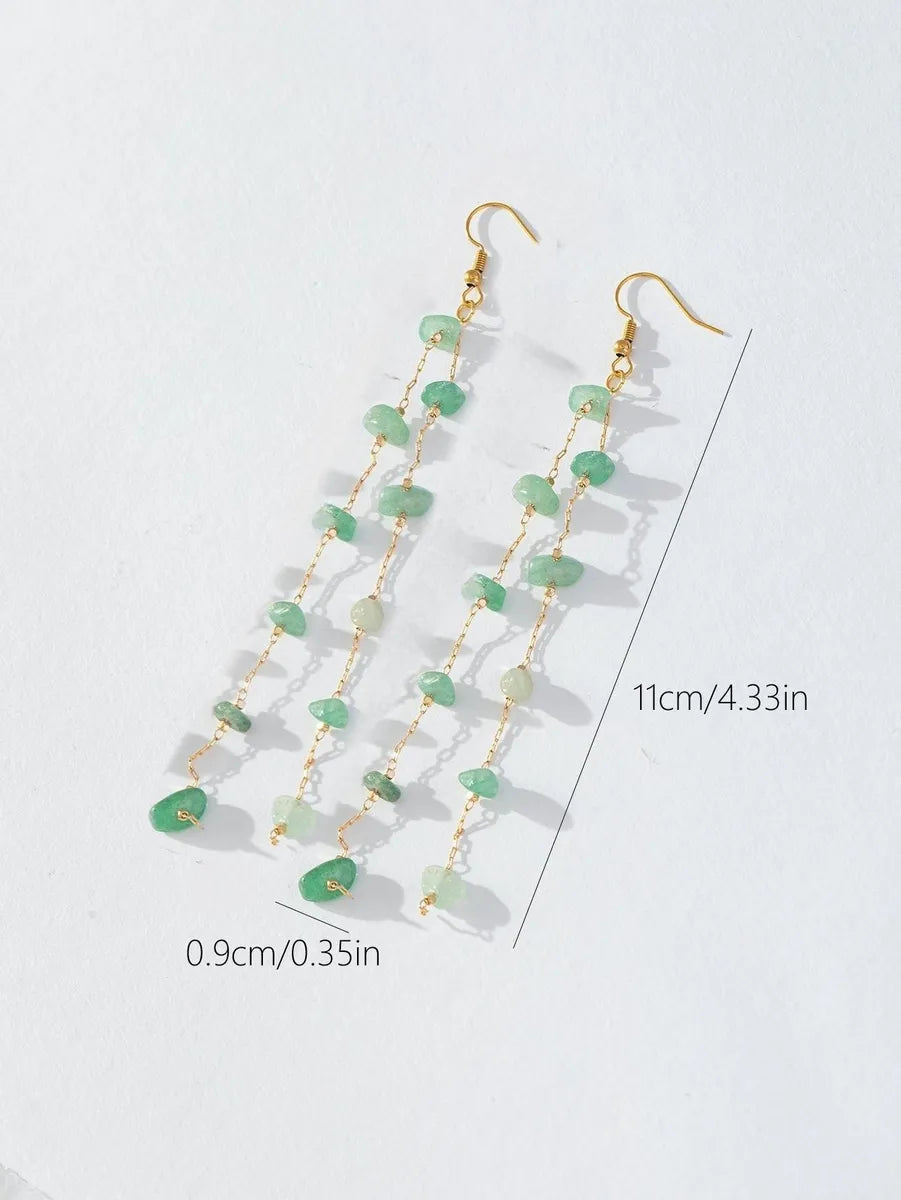 Wholesale Jewelry Elegant Basic Stone Artificial Gemstones Alloy Tassel Drop Earrings