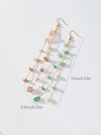 Wholesale Jewelry Elegant Basic Stone Artificial Gemstones Alloy Tassel Drop Earrings