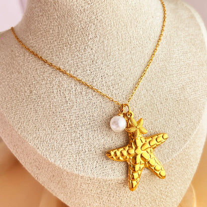 Wholesale Jewelry Elegant Beach Starfish Shell 304 Stainless Steel 18K Gold Plated Plating Pendant Necklace