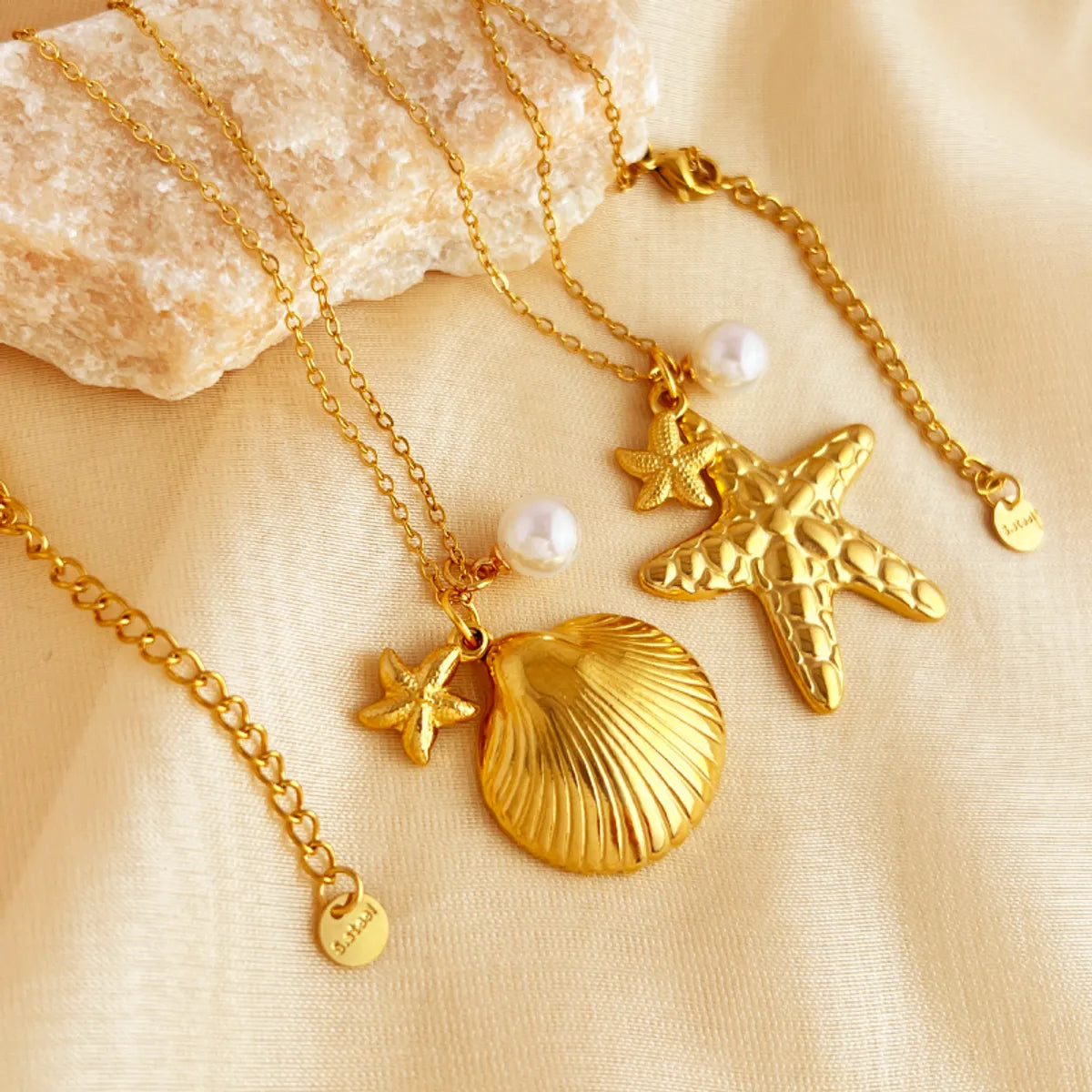 Wholesale Jewelry Elegant Beach Starfish Shell 304 Stainless Steel 18K Gold Plated Plating Pendant Necklace