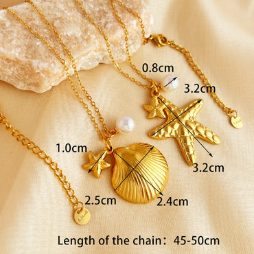 Wholesale Jewelry Elegant Beach Starfish Shell 304 Stainless Steel 18K Gold Plated Plating Pendant Necklace