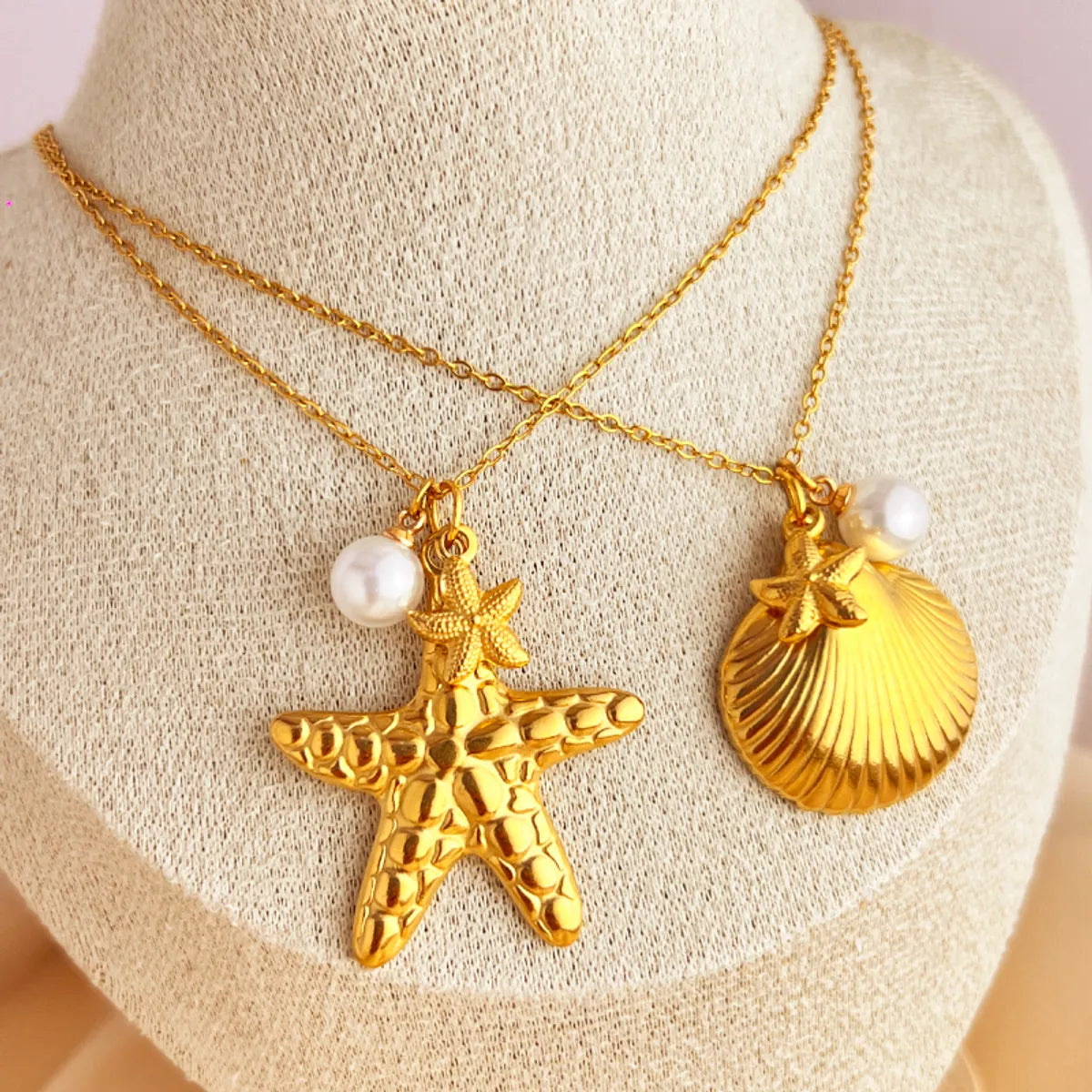 Wholesale Jewelry Elegant Beach Starfish Shell 304 Stainless Steel 18K Gold Plated Plating Pendant Necklace