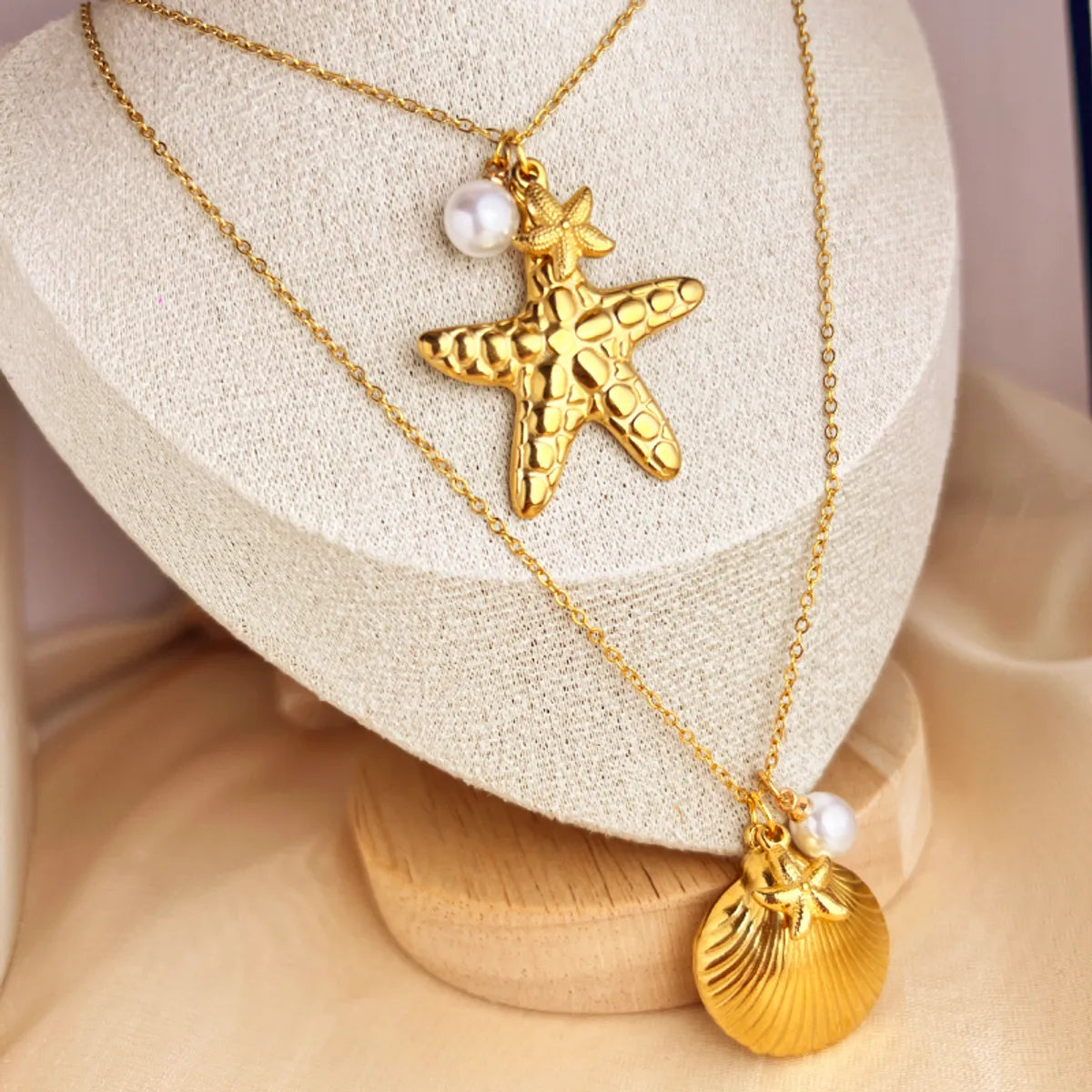 Wholesale Jewelry Elegant Beach Starfish Shell 304 Stainless Steel 18K Gold Plated Plating Pendant Necklace