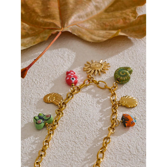 Wholesale Jewelry Elegant Beach Sweet Sun Shell Fish 304 Stainless Steel Plating Cable Chain Necklace