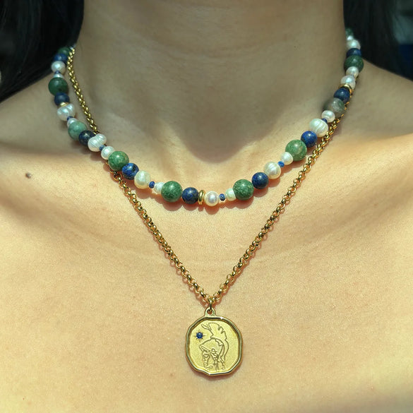 Wholesale Jewelry Elegant Beach Tropical Geometric 304 Stainless Steel Natural Pearls Vary In Size, Please Consider Carefully Before Ordering! Natural Stone 18K Gold Plated Beaded Necklace