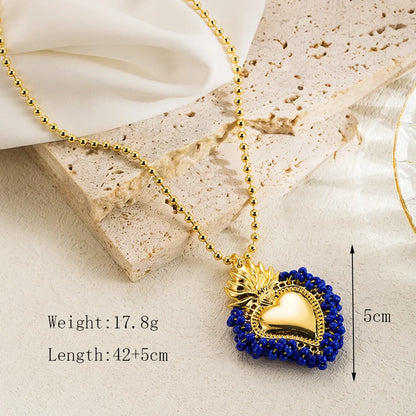 Wholesale Jewelry Elegant Beach Tropical Heart Shape 304 Stainless Steel Natural Stone Copper 18K Gold Plated Beaded Necklace