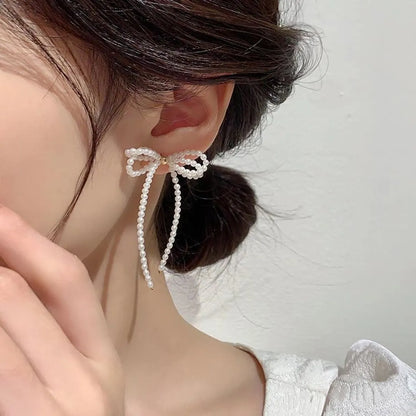 Wholesale Jewelry Elegant Bow Knot Alloy Beaded Drop Earrings