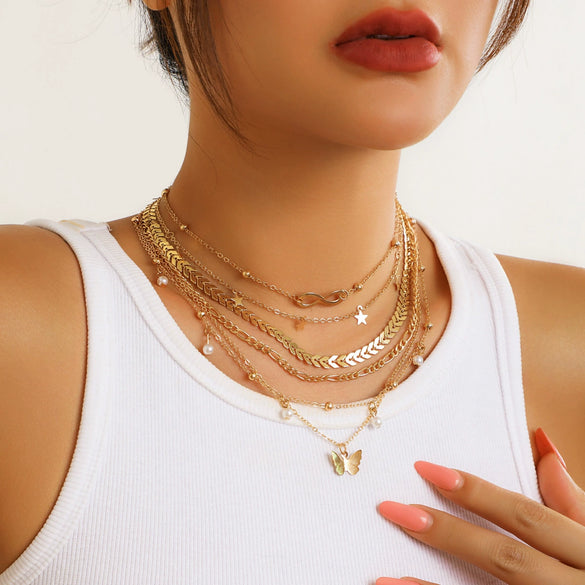 Wholesale Jewelry Elegant Butterfly Pendant Alloy Necklace With Cross Chain And Electroplating Treatment