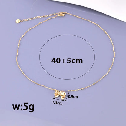 Wholesale Jewelry Elegant Classic Style Heart Shape Solid Color Bow Knot 304 Stainless Steel Titanium Steel 18K Gold Plated Pendant Necklace