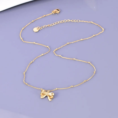 Wholesale Jewelry Elegant Classic Style Heart Shape Solid Color Bow Knot 304 Stainless Steel Titanium Steel 18K Gold Plated Pendant Necklace