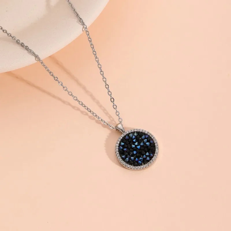 Wholesale Jewelry Elegant Classic Style Streetwear Round 304 Stainless Steel Brass Artificial Crystal Zircon White Gold Plated Inlay Pendant Necklace