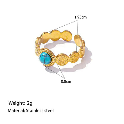 Wholesale Jewelry Elegant Classic Style Streetwear Star Moon 304 Stainless Steel Artificial Rhinestones Turquoise Resin 18K Gold Plated Polishing Plating Inlay Open Rings