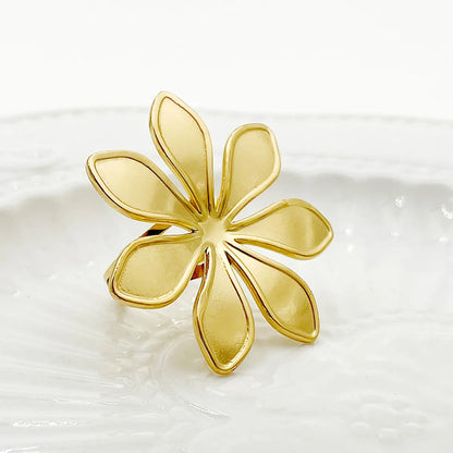 Wholesale Jewelry Elegant Classical Maple Leaf Heart Shape Flower 304 Stainless Steel 14K Gold Plated Enamel Plating Adjustable Ring Open Rings