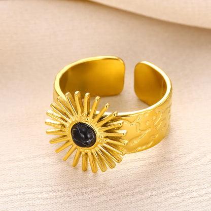 Wholesale Jewelry Elegant Classical Retro Sun 304 Stainless Steel Natural Stone Inlay Open Rings