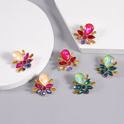 1 Pair Elegant Classical Romantic Flower Plating Inlay Alloy Gem Gold Plated Ear Studs