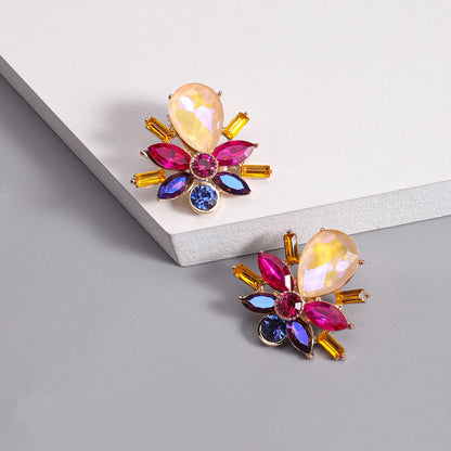 1 Pair Elegant Classical Romantic Flower Plating Inlay Alloy Gem Gold Plated Ear Studs